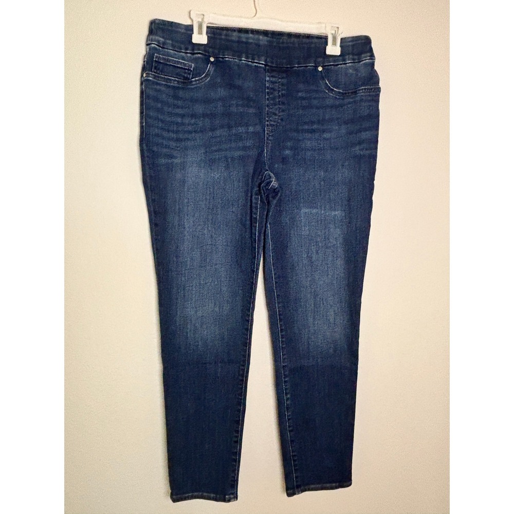 Chicos Pull On Jegging Dark Wash Denim Jeans Size 2R 12R Stretch Slim Leg